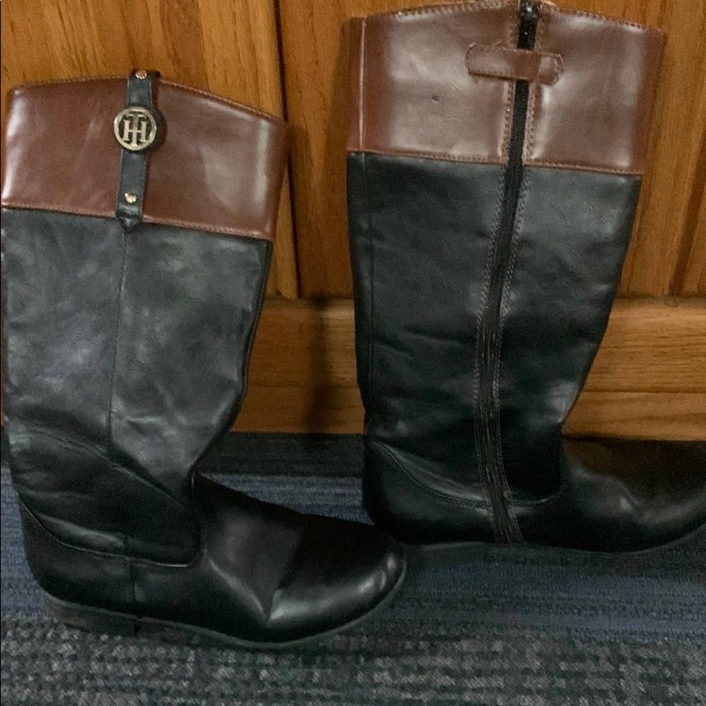 Tommy Hilfiger Andrea Tall Boots Black/Cognac Sz 5